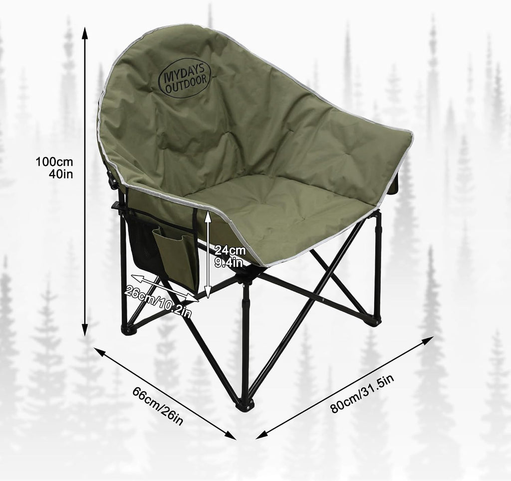 Green Oversized Padded Folding Camping Chair 400lbs with Side Pocket