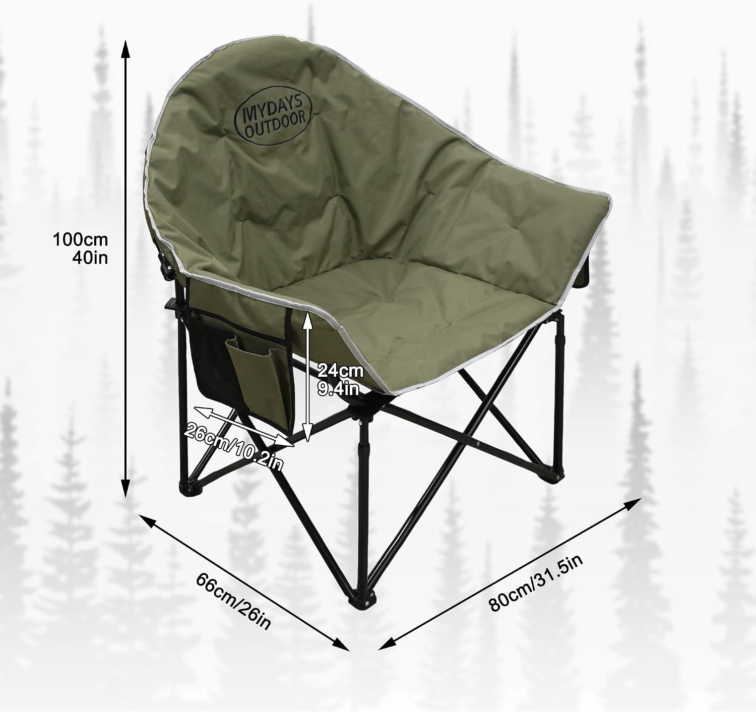 Green Oversized Padded Folding Camping Chair 400lbs with Side Pocket