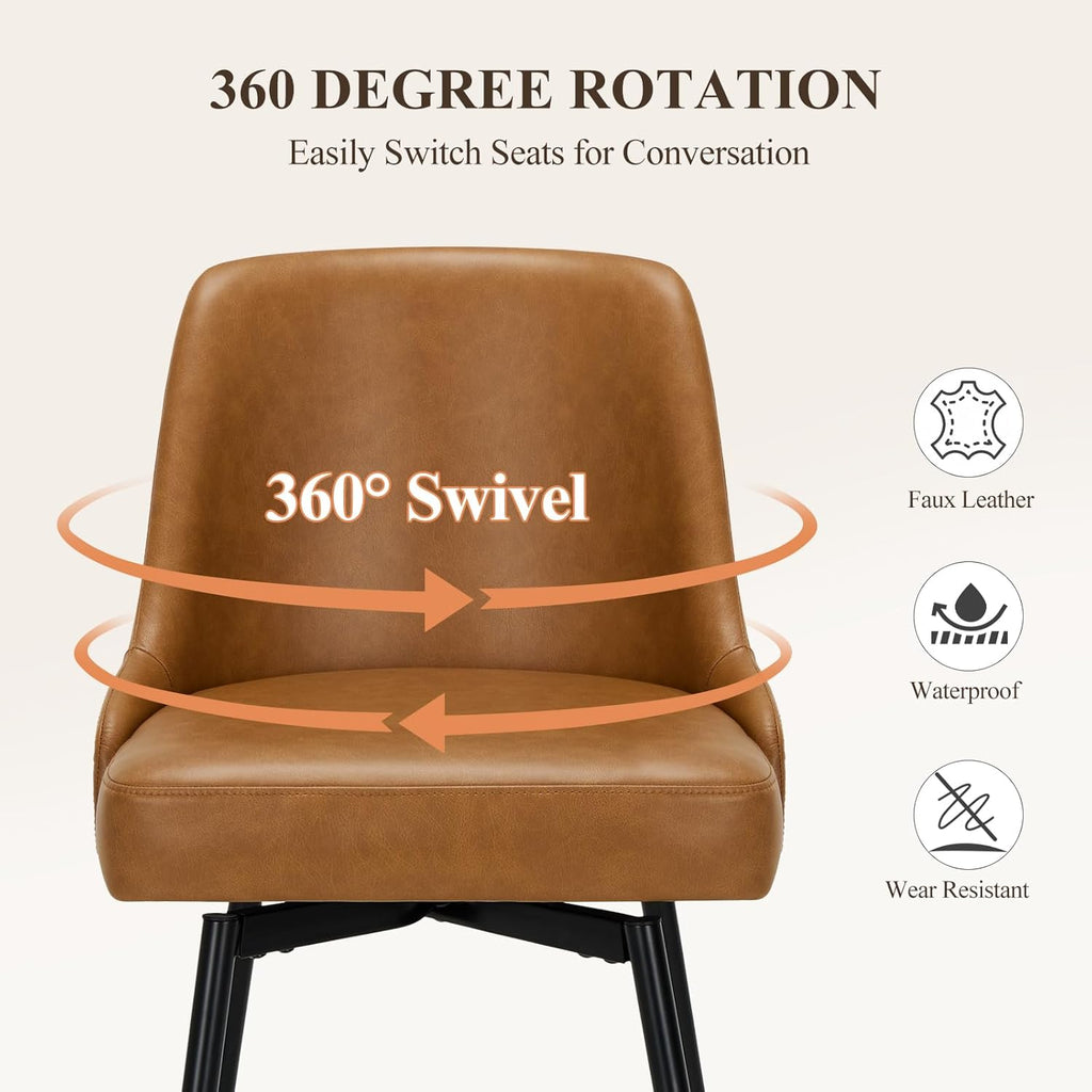 Brown 26" Faux Leather Swivel Bar Stools Set of 4 with Backrest & Footrest