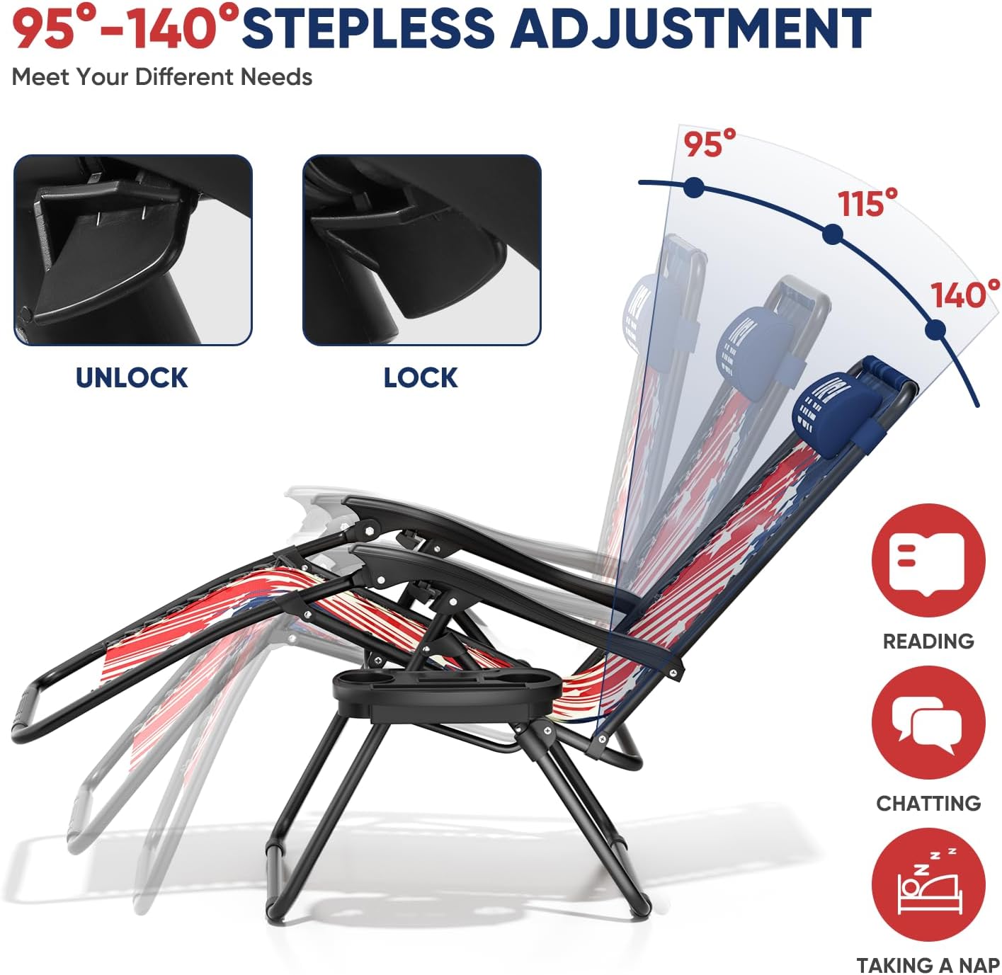 Folding Zero Gravity Recliner with Pillow Cup Holder
