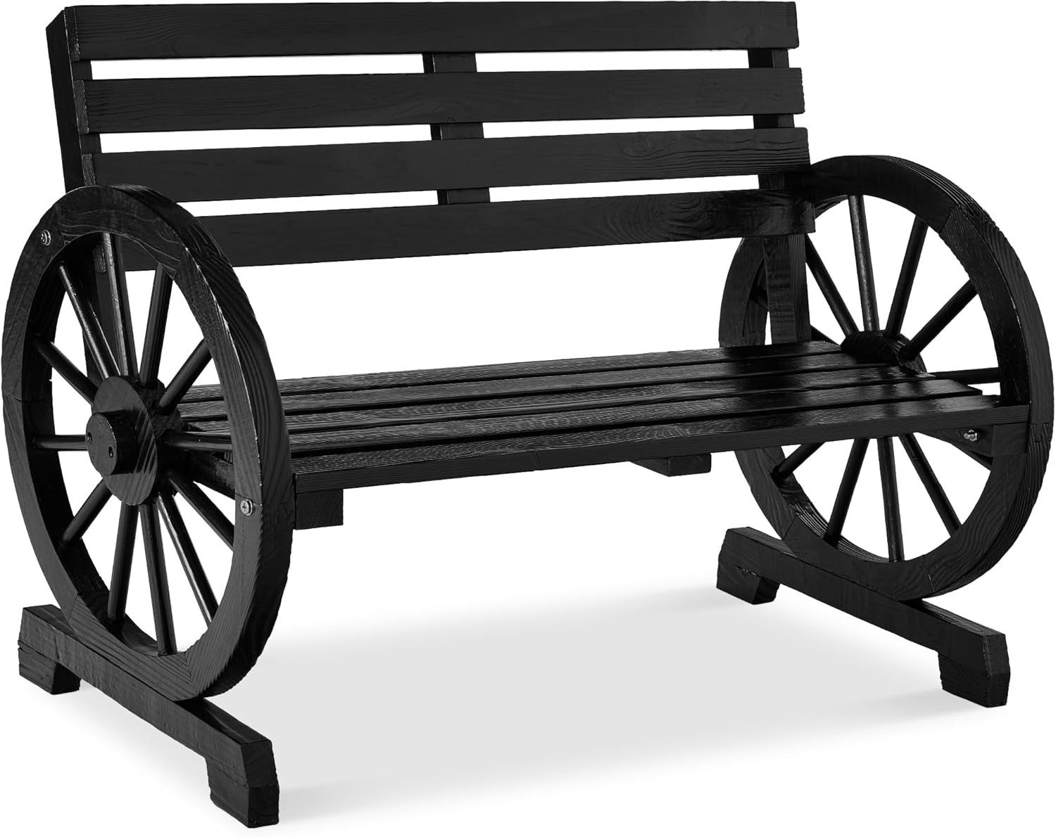 Best Choice Products 2-Person Black Wagon Wheel Wooden Patio Bench