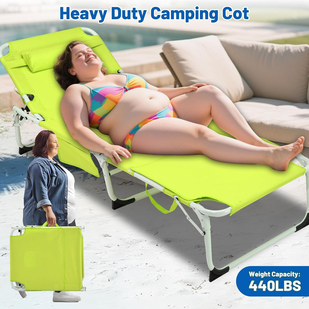 Green Folding Reclining Tanning Lounge Chair with Face Hole & Cushion