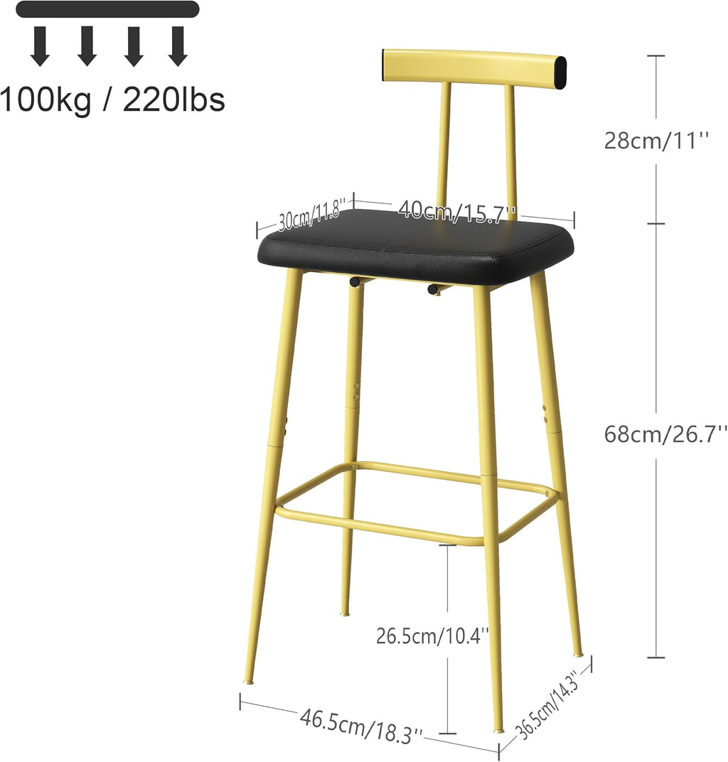Gold Counter Height PU Leather Bar Stools Set of 2 with Backrest