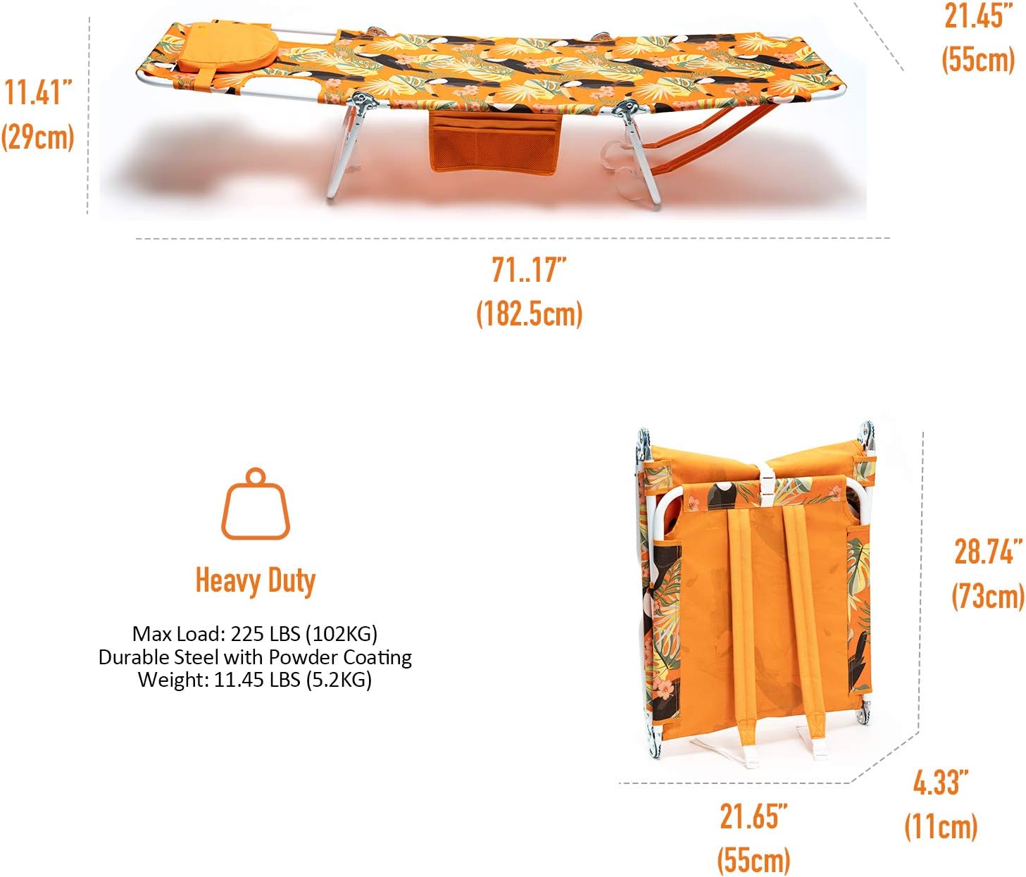 5-Position Lay Flat Tanning Beach Lounge Chair with Face Hole