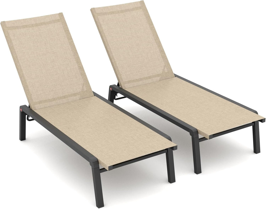 Set of 2 Flaxen Aluminum Adjustable Outdoor Chaise Lounge Chairs