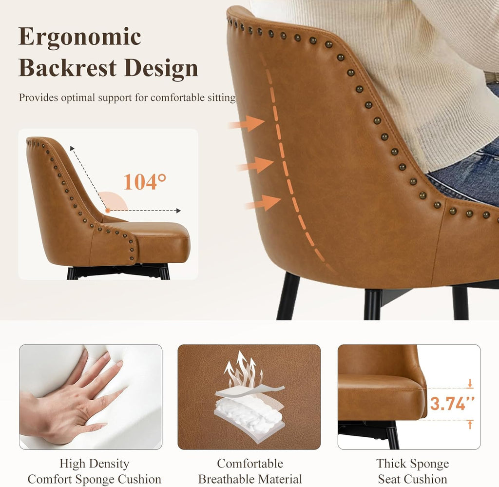 Brown 26" Faux Leather Swivel Bar Stools Set of 4 with Backrest & Footrest