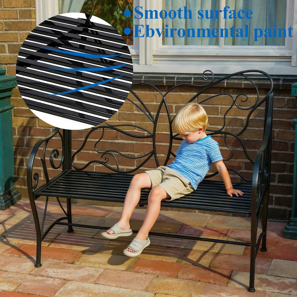 2-Seat Butterfly Cast Iron Rust Resistant Outdoor Bench with Armrests