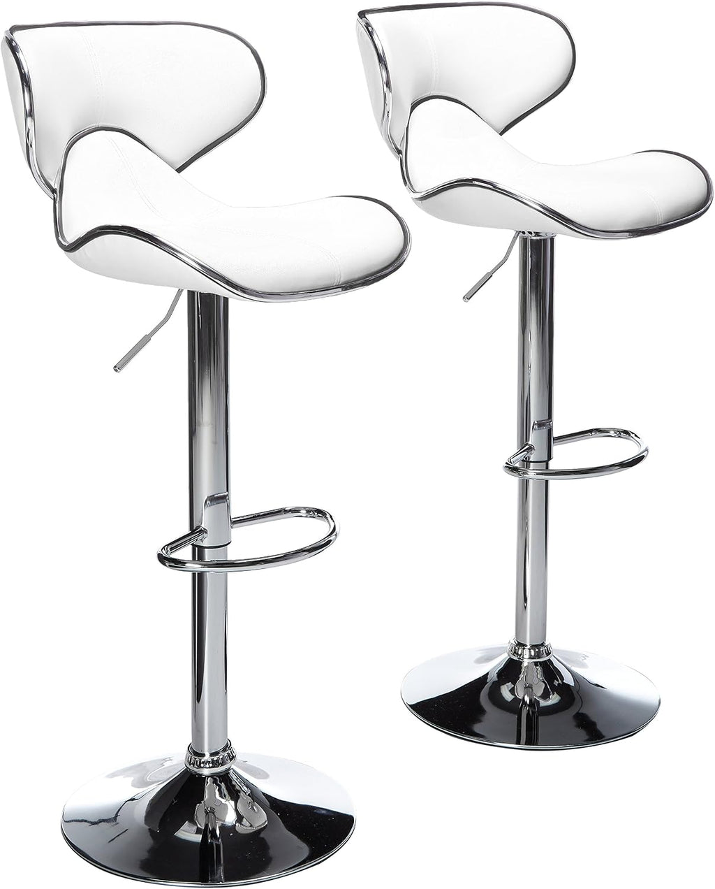 White Leatherette Airlift Swivel Bar Stools Set of 2 with Chrome Base