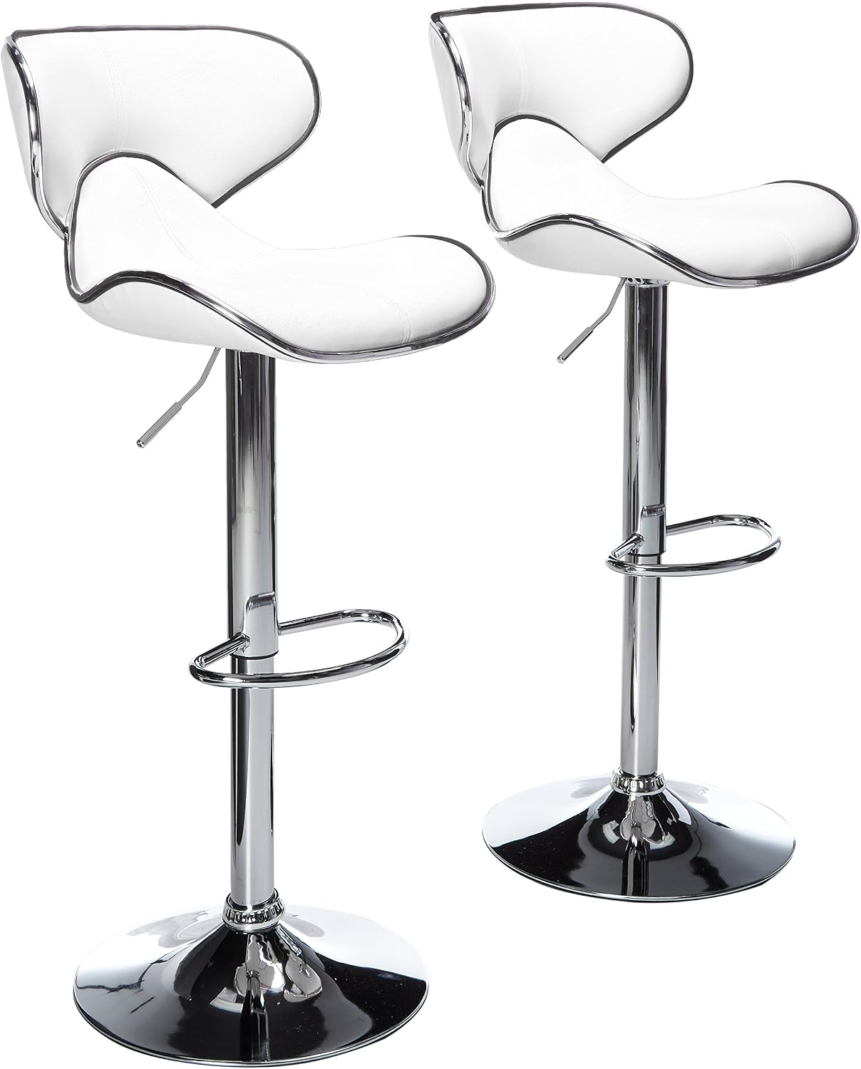 White Leatherette Airlift Swivel Bar Stools Set of 2 with Chrome Base