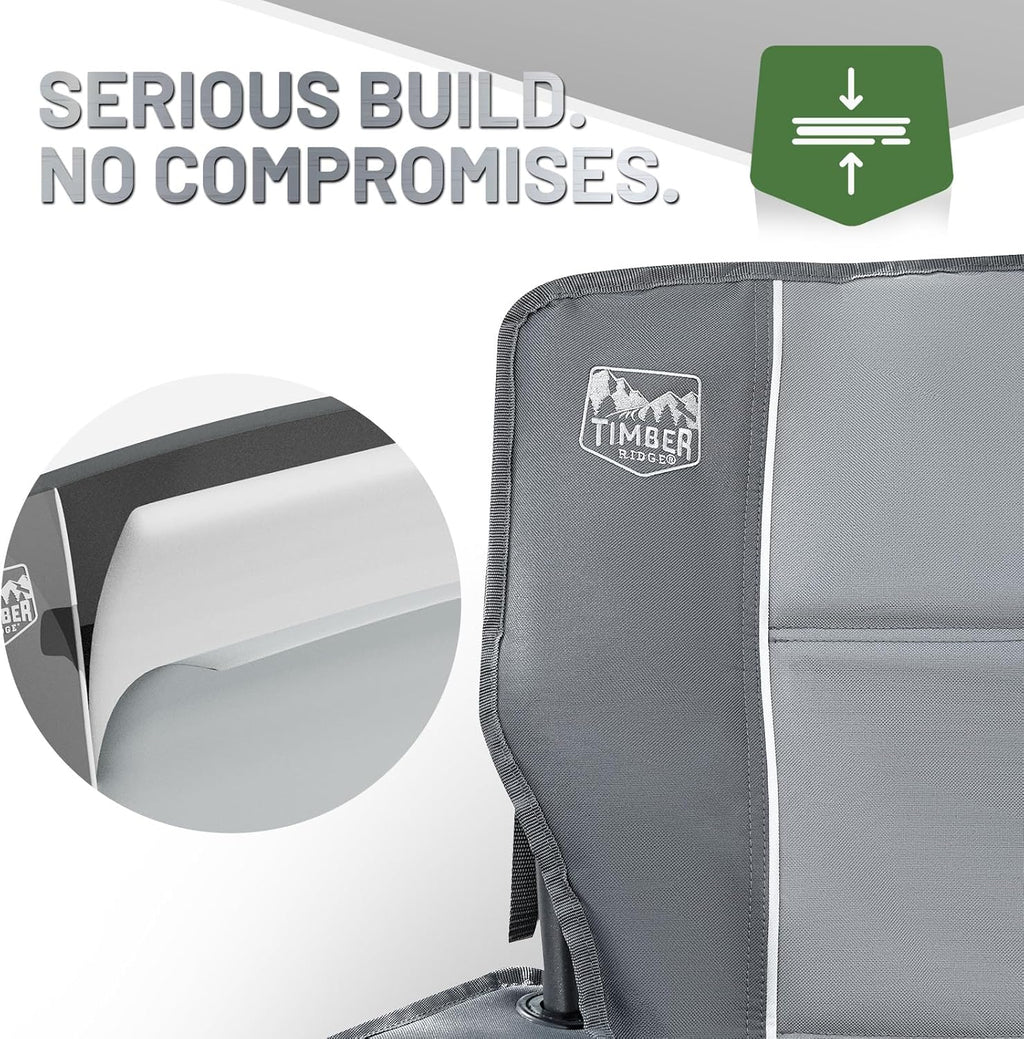 Grey Oversized Heavy Duty Folding Camping Chair 550LBS with Cup Holder