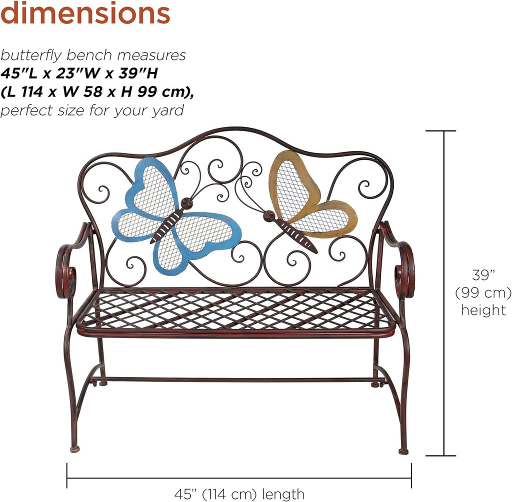 45 Inch 2-Person Butterfly Decor Outdoor Garden Bench