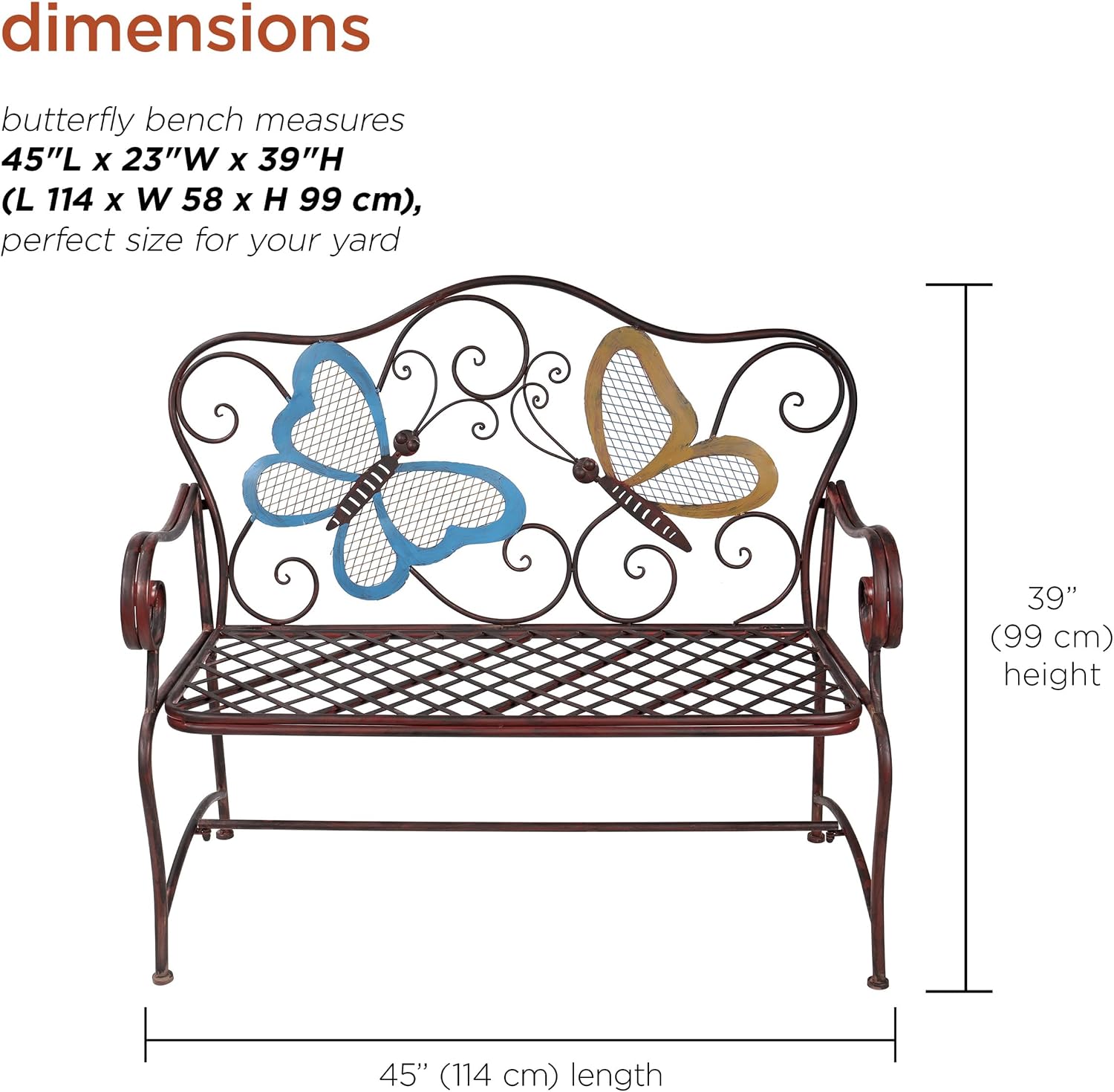 45 Inch 2-Person Butterfly Decor Outdoor Garden Bench