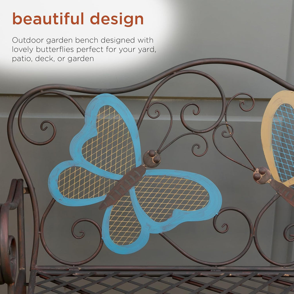 45 Inch 2-Person Butterfly Decor Outdoor Garden Bench