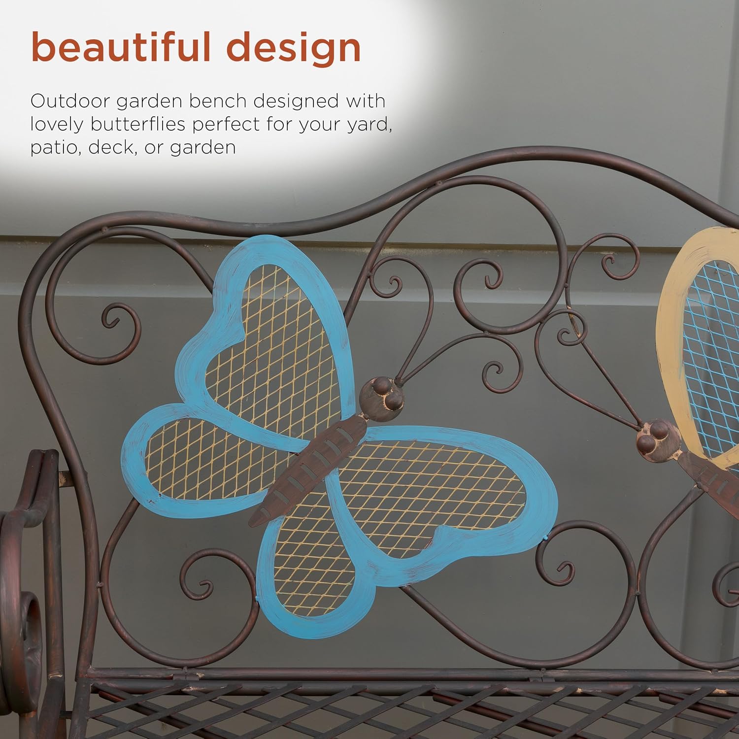 45 Inch 2-Person Butterfly Decor Outdoor Garden Bench