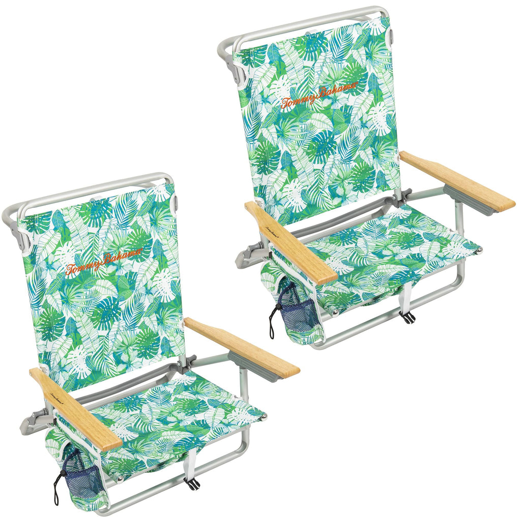 Tommy Bahama 5-Position Classic Lay Flat Backpack Beach Chair with Cooler and Cup Holder, Portable Folding Beach Chair for Tanning, Pineapple Stripe