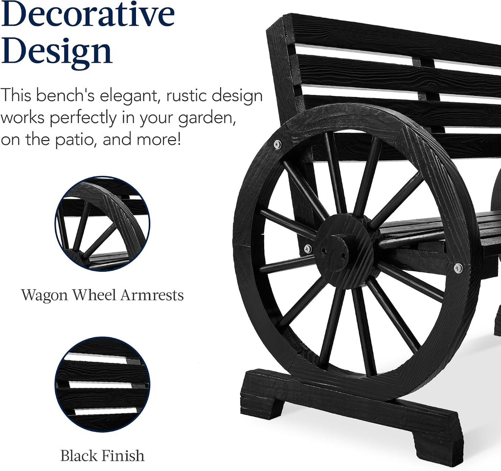 Best Choice Products 2-Person Black Wagon Wheel Wooden Patio Bench
