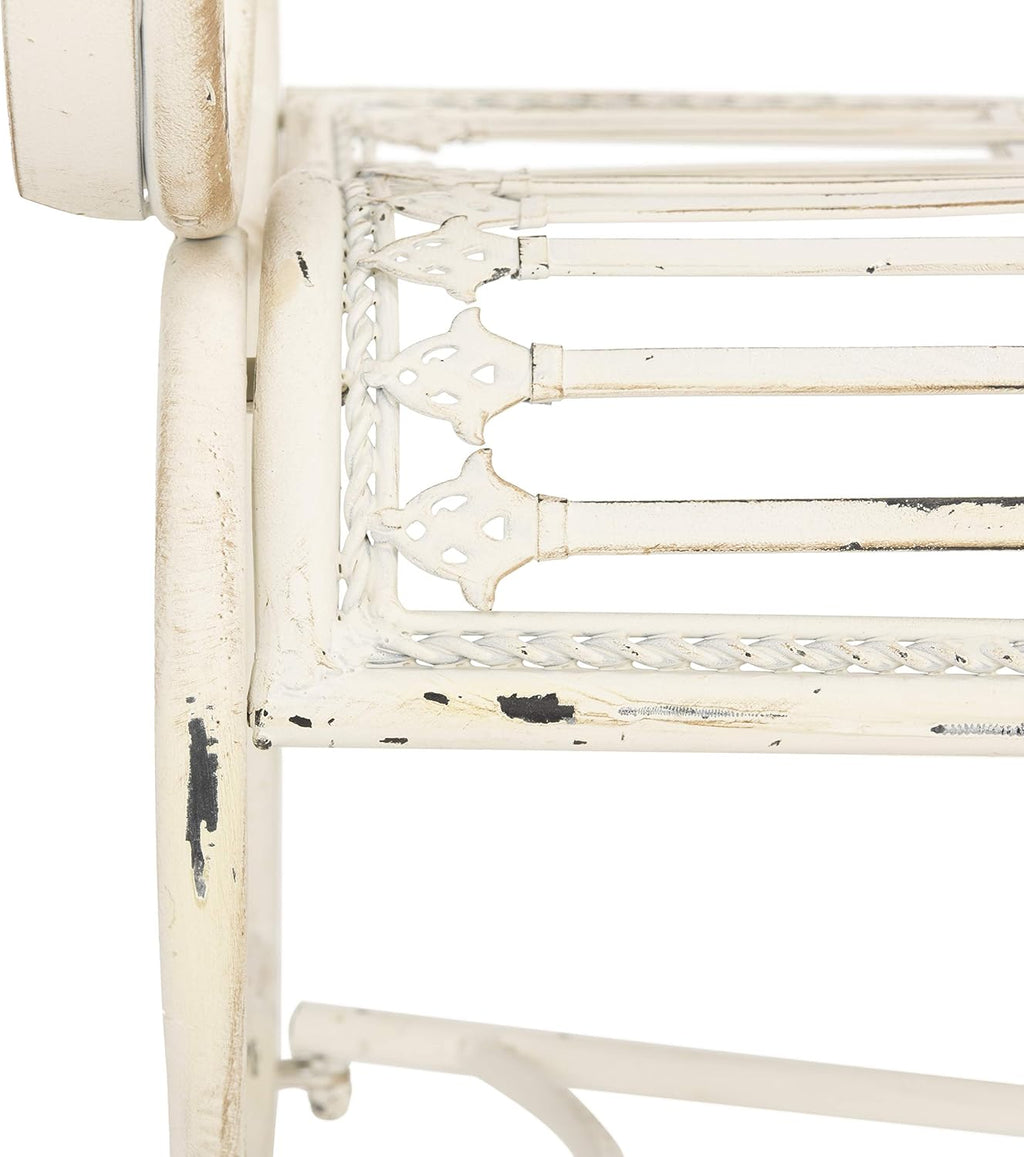 Antique White Iron Scrollwork Outdoor Garden Bench