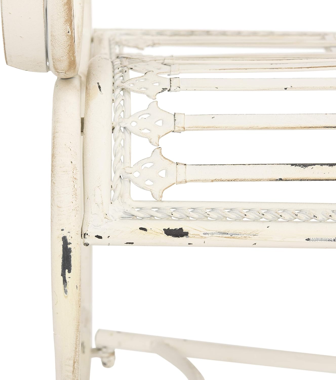 Antique White Iron Scrollwork Outdoor Garden Bench