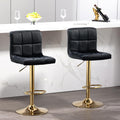 Black Gold Velvet Adjustable Swivel Bar Stools Set of 2 with Footrest