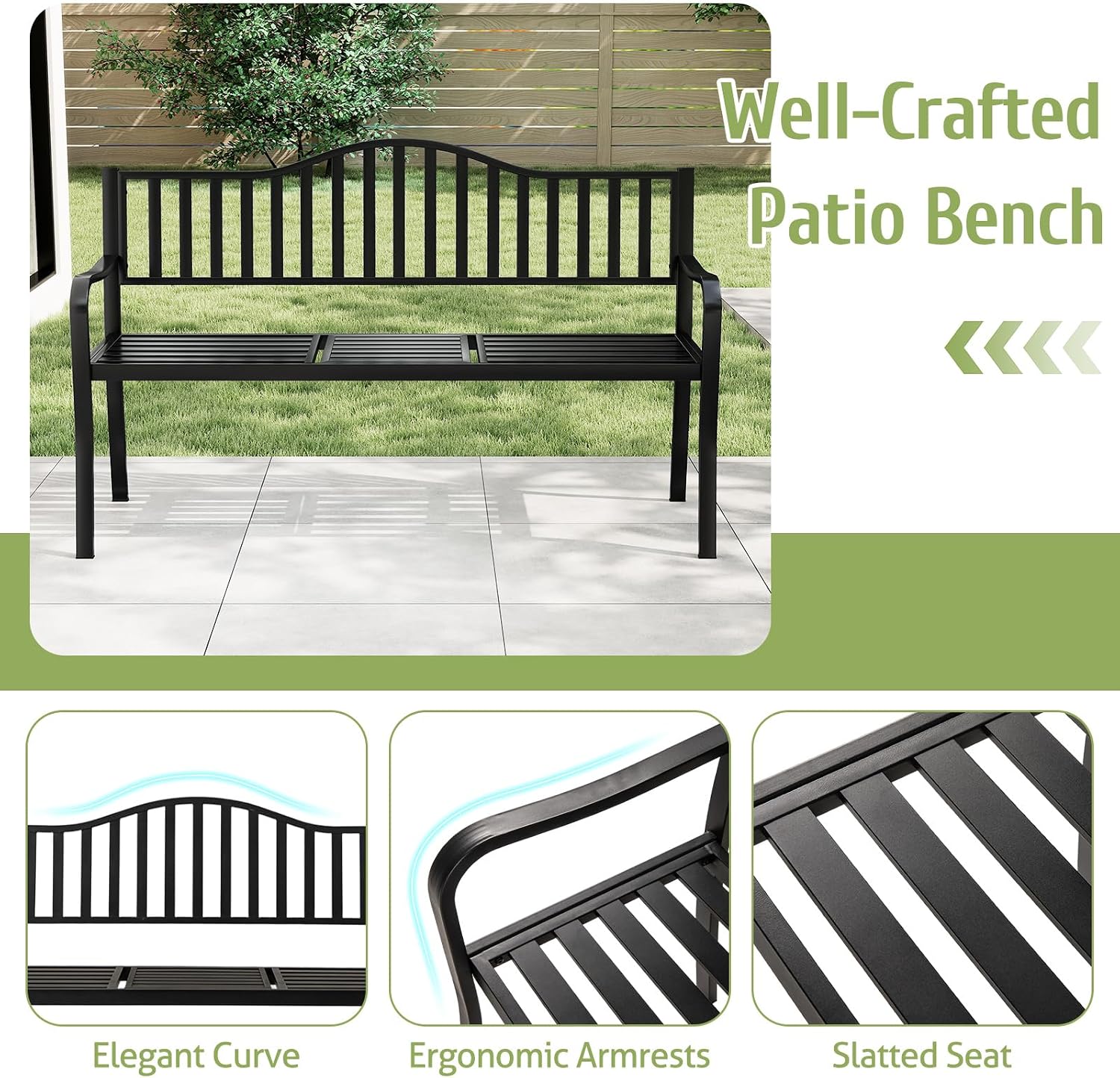 60" Metal 2-3 Person Patio Bench with Pull-Out Table, 660 LBS Capacity
