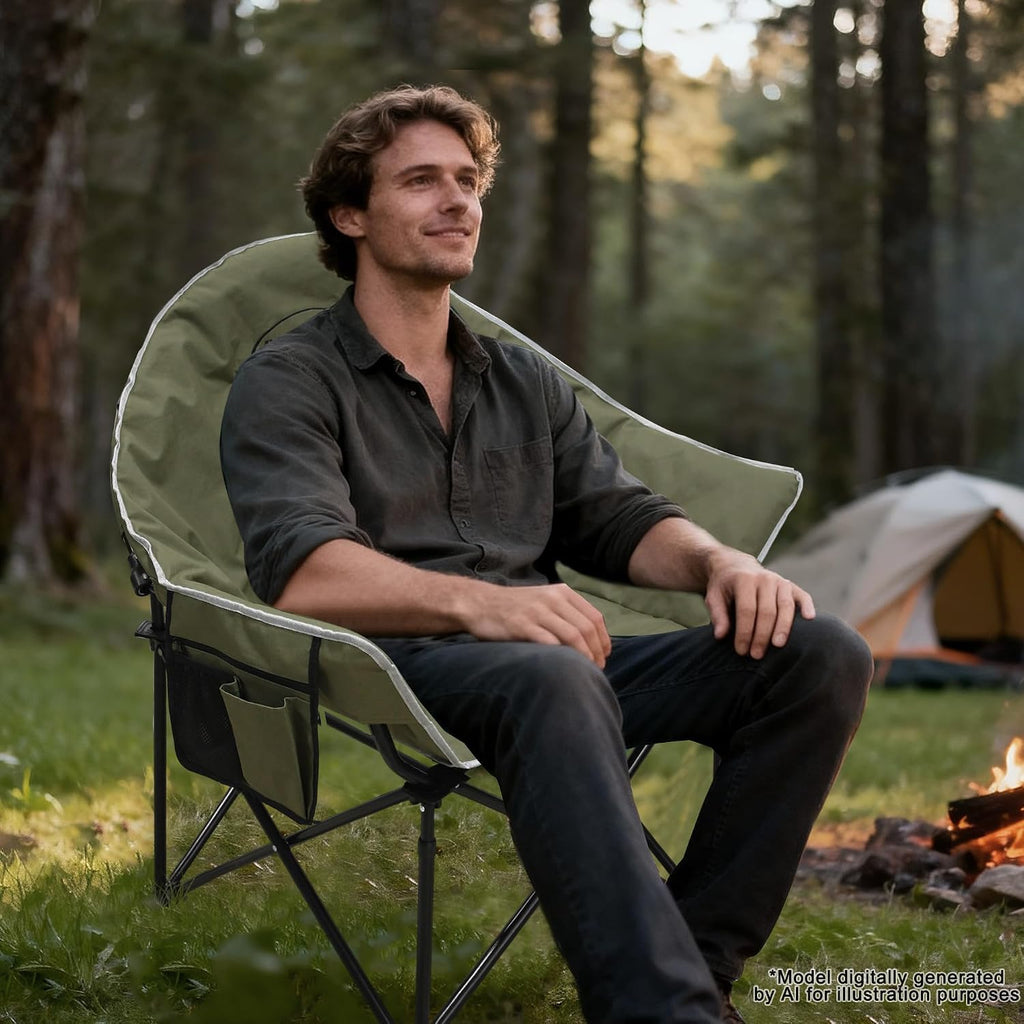 Green Oversized Padded Folding Camping Chair 400lbs with Side Pocket
