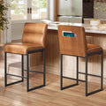 Caramel Brown 26.4in Mid-Century PU Counter Bar Stools Set of 2