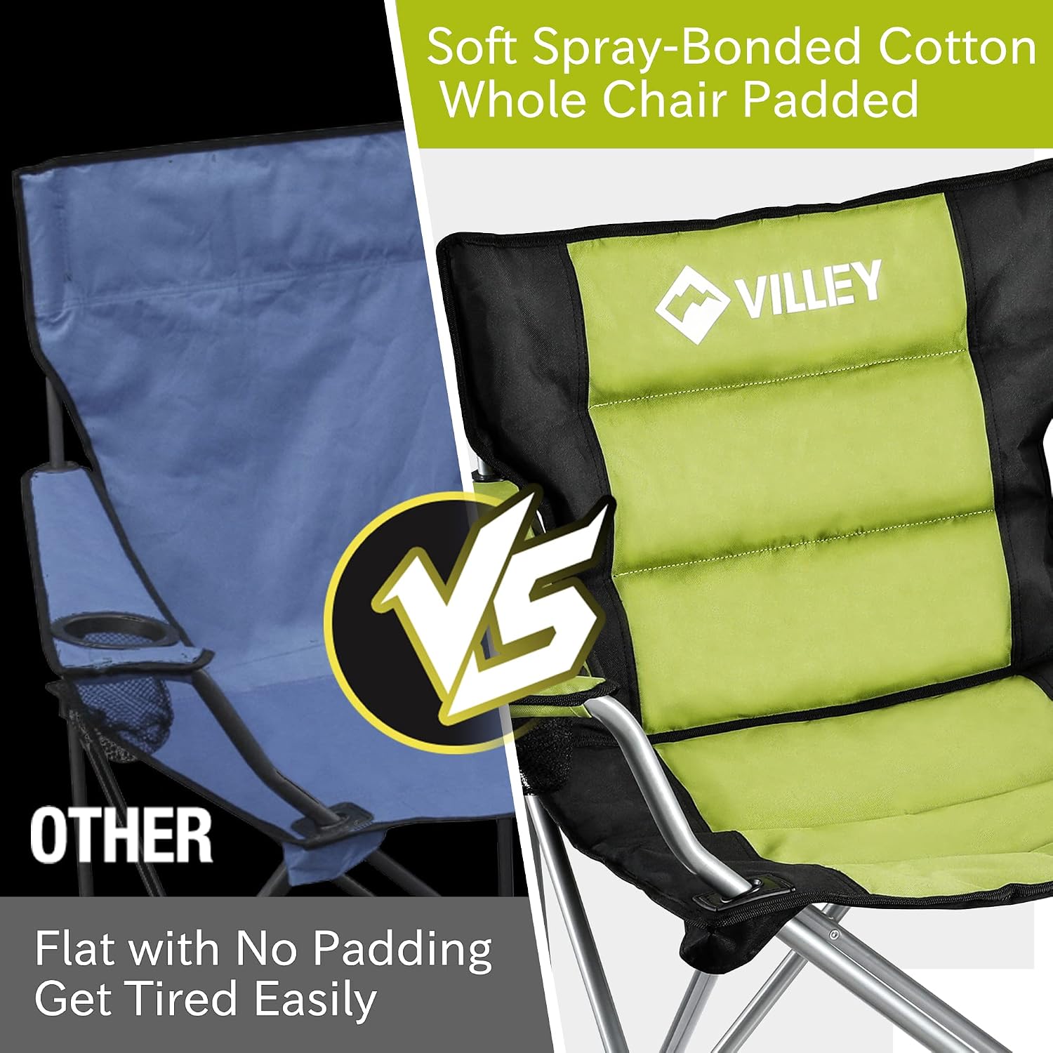 Green Padded High Back Folding Camping Chair with Cup Holder & Carry Bag