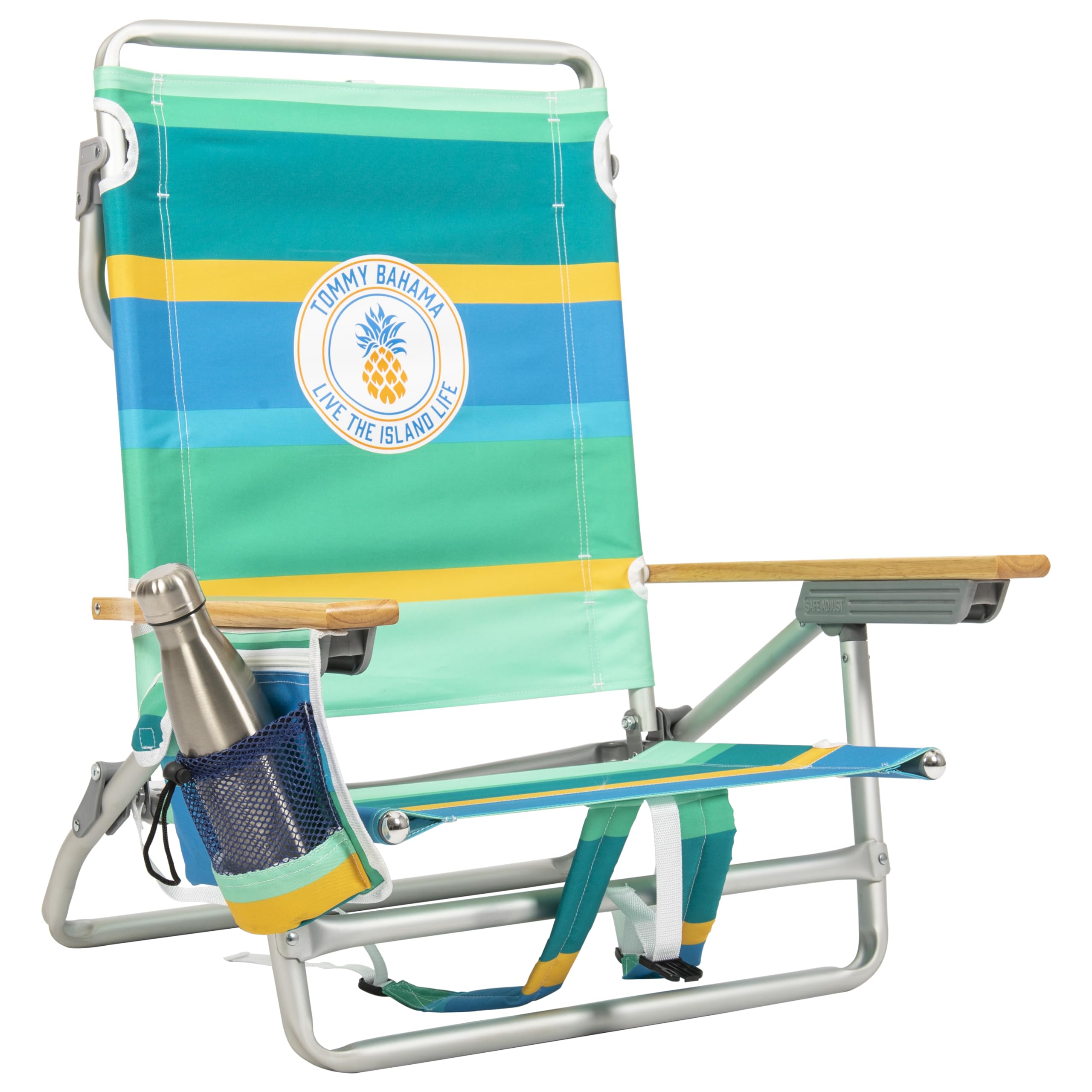 Tommy Bahama 5-Position Classic Lay Flat Backpack Beach Chair with Cooler and Cup Holder, Portable Folding Beach Chair for Tanning, Pineapple Stripe