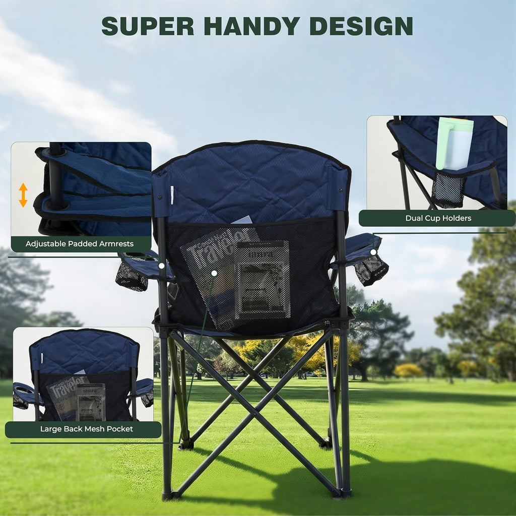 Padded Folding Camping Chair 800LBS with Cup Holder & Side Pocket