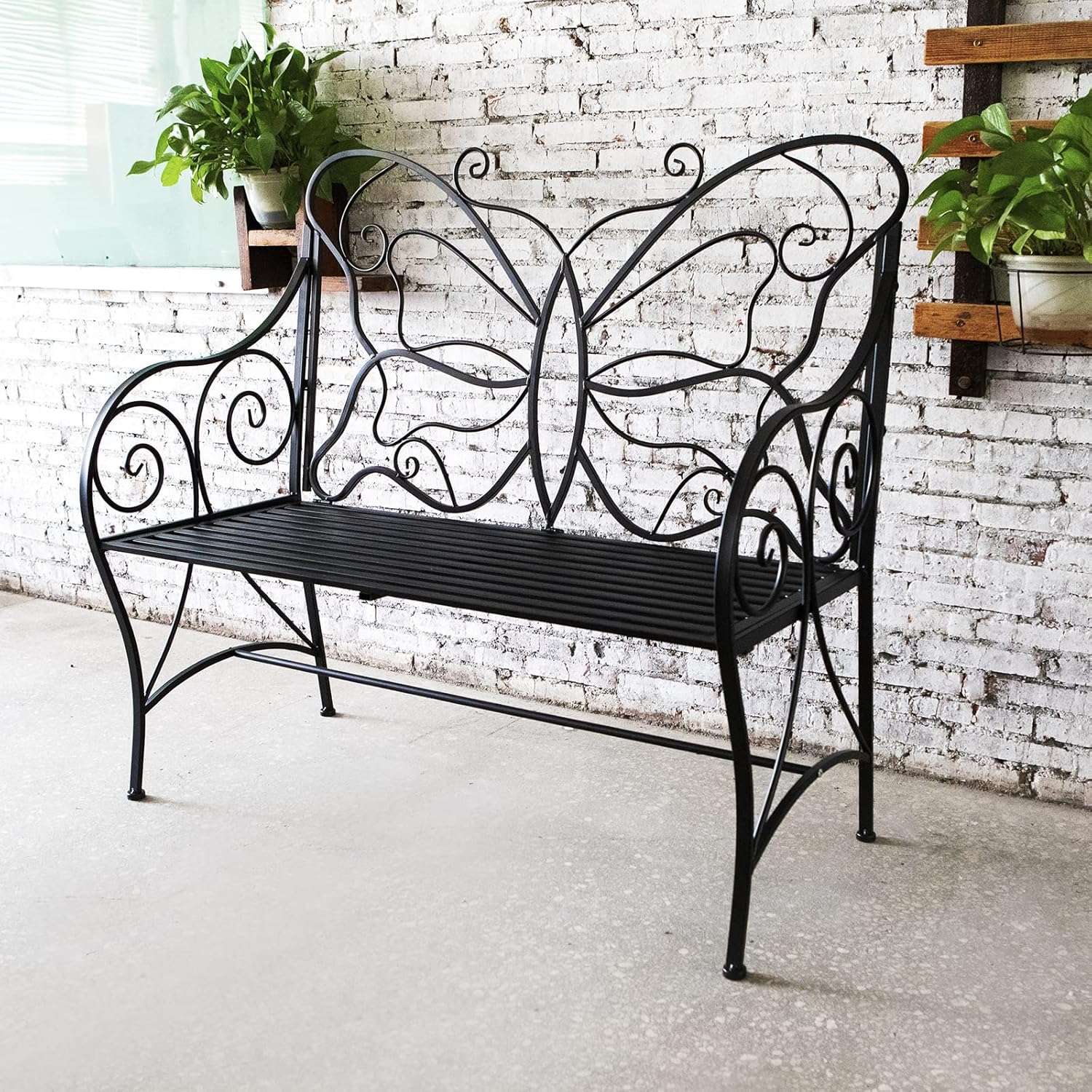 2-Seat Butterfly Cast Iron Rust Resistant Outdoor Bench with Armrests