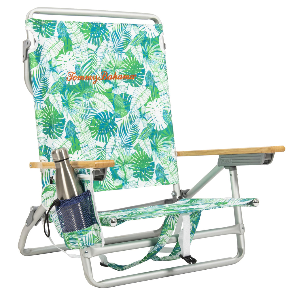 Tommy Bahama 5-Position Classic Lay Flat Backpack Beach Chair with Cooler and Cup Holder, Portable Folding Beach Chair for Tanning, Pineapple Stripe