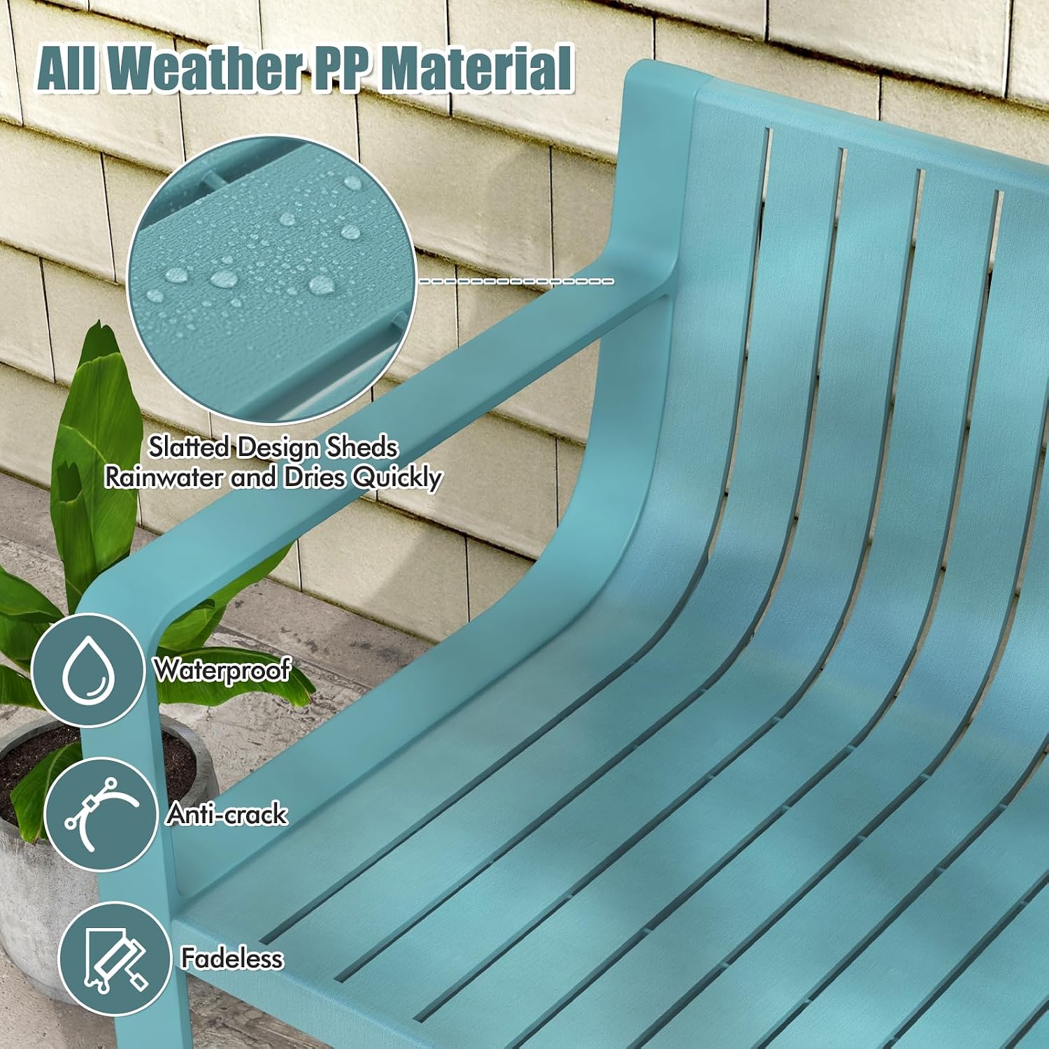 Tangkula Patio Loveseat, Weather-Resistant Plastic 2-Person Bench with Curved Backrest, Outdoor Conversation Furniture with Slatted Design for Patio, Poolside, Backyard, Garden, Deck, Lawn (Blue)