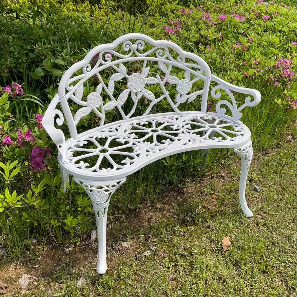 Anti-Rust Cast Aluminum Carved Patio Loveseat Bench