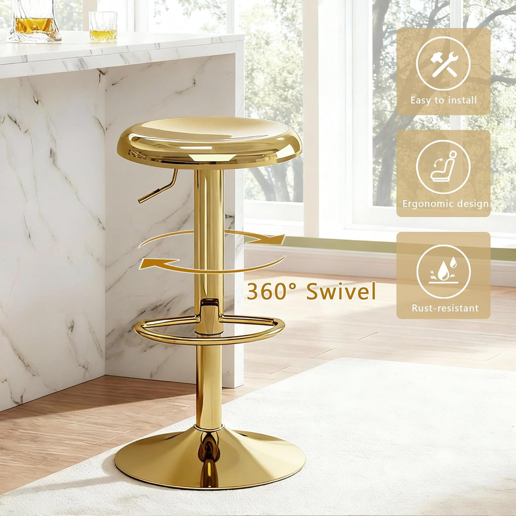 Gold Backless Adjustable Swivel Metal Bar Stools Set of 2