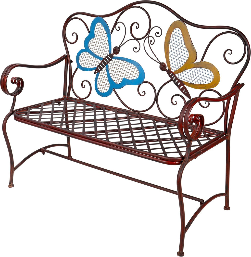 45 Inch 2-Person Butterfly Decor Outdoor Garden Bench