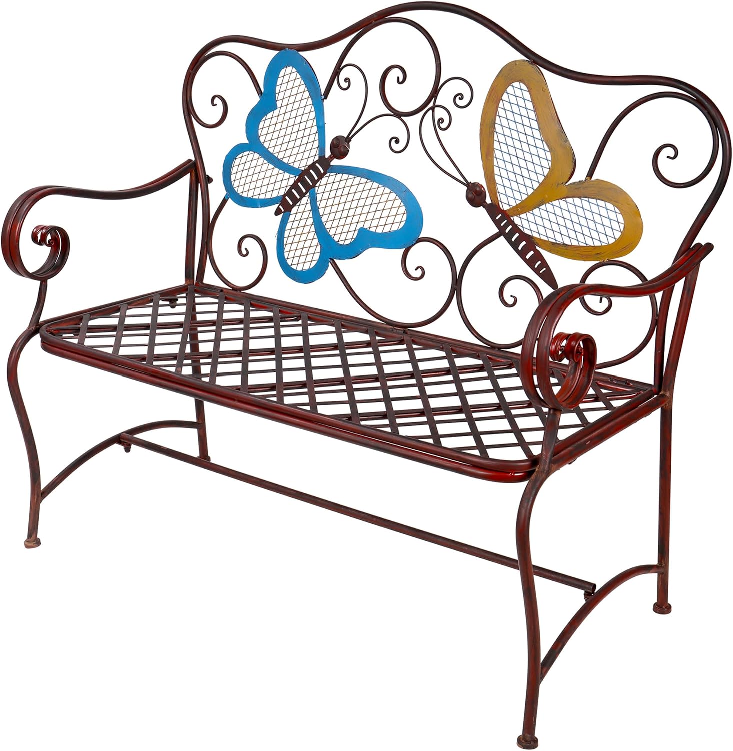 45 Inch 2-Person Butterfly Decor Outdoor Garden Bench