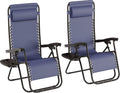 Lavish Home 2 Pack Navy Zero Gravity Patio Chairs with Side Table & Pillow