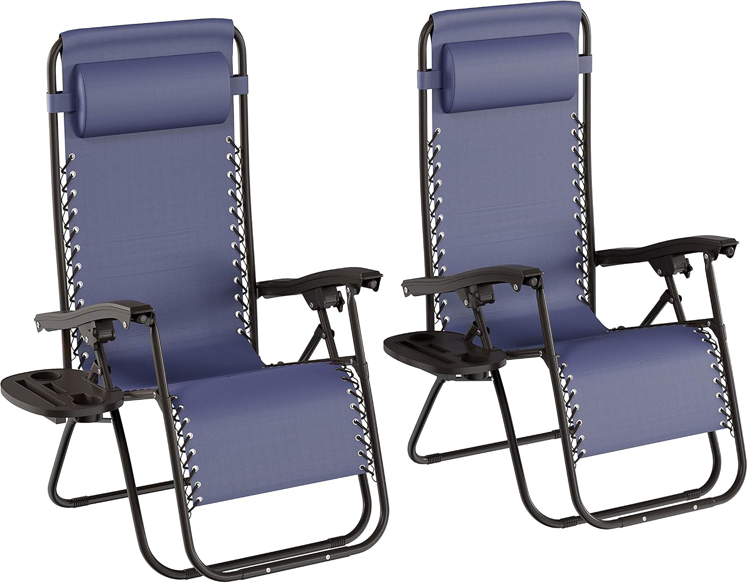 Lavish Home 2 Pack Navy Zero Gravity Patio Chairs with Side Table & Pillow