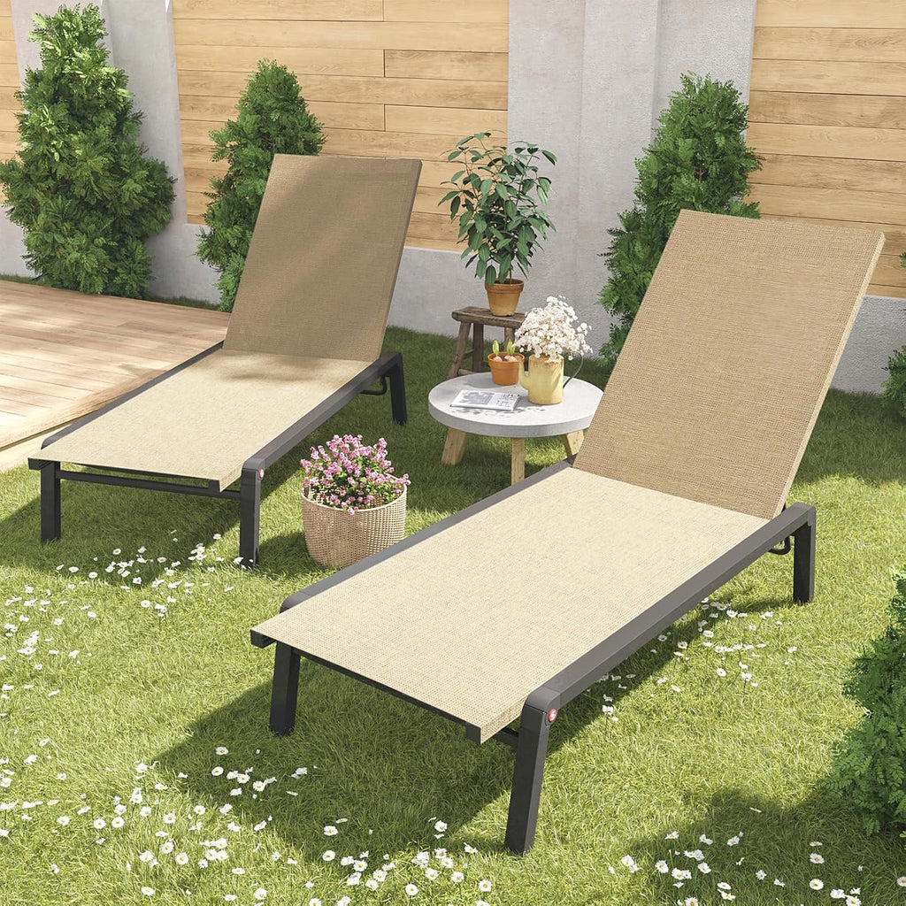 Set of 2 Flaxen Aluminum Adjustable Outdoor Chaise Lounge Chairs