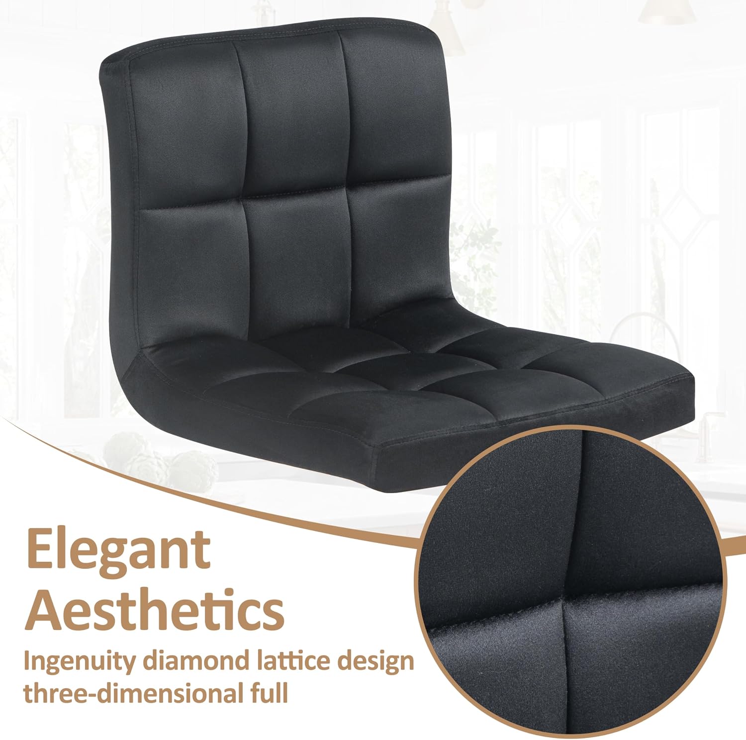 Black Gold Velvet Adjustable Swivel Bar Stools Set of 2 with Footrest