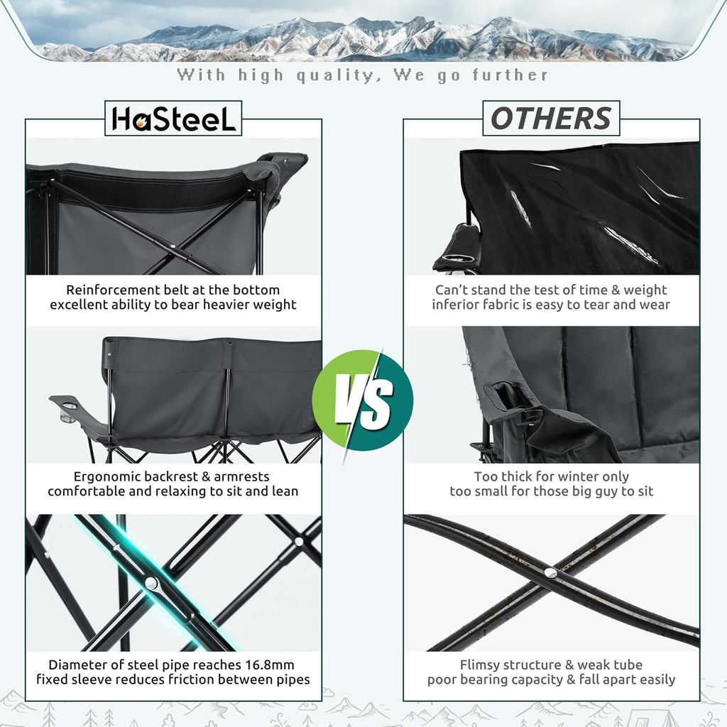 Grey Double Seat Foldable Camping Chair with Storage Bag