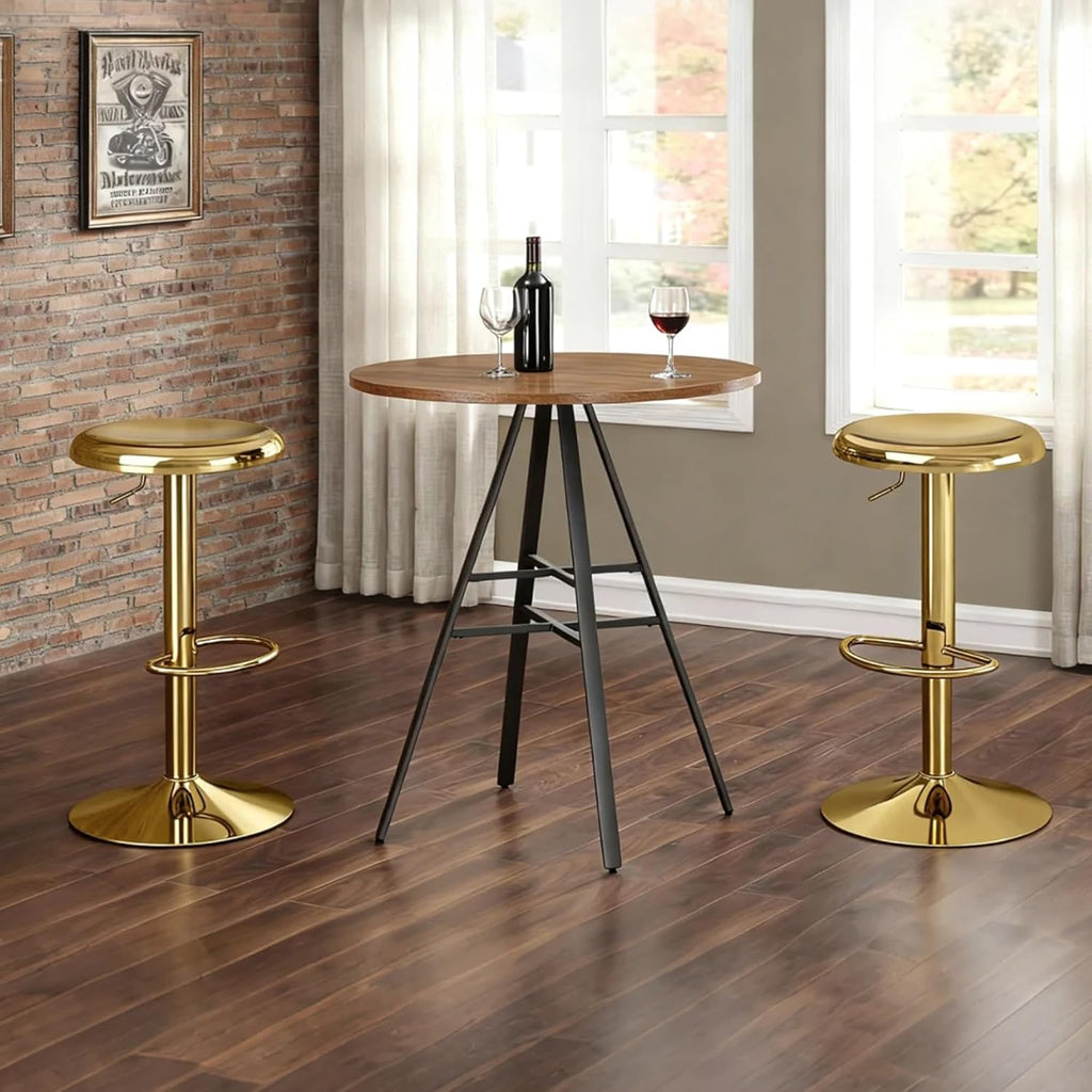 Gold Backless Adjustable Swivel Metal Bar Stools Set of 2