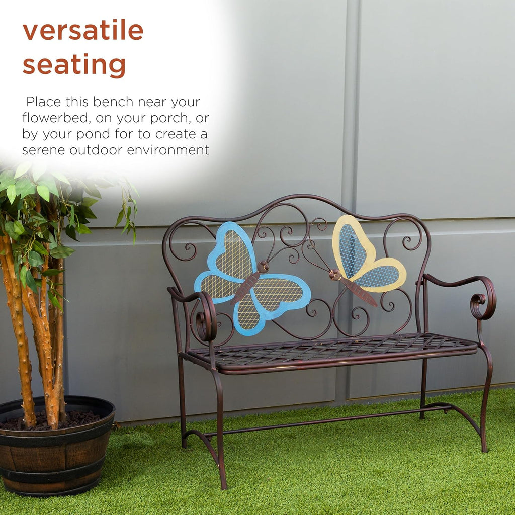 45 Inch 2-Person Butterfly Decor Outdoor Garden Bench