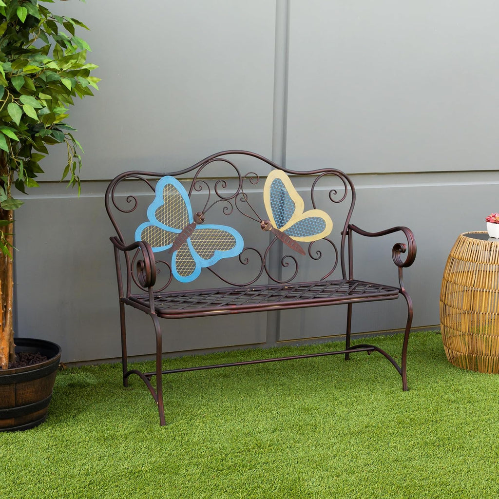 45 Inch 2-Person Butterfly Decor Outdoor Garden Bench