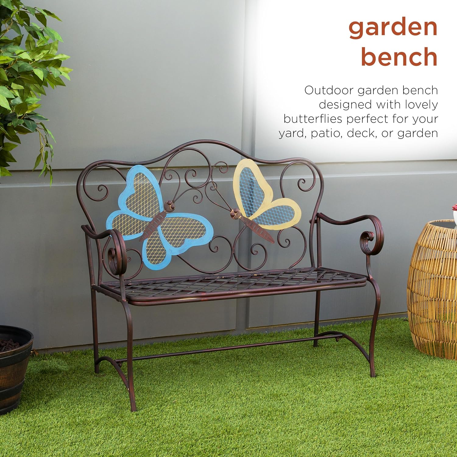 45 Inch 2-Person Butterfly Decor Outdoor Garden Bench