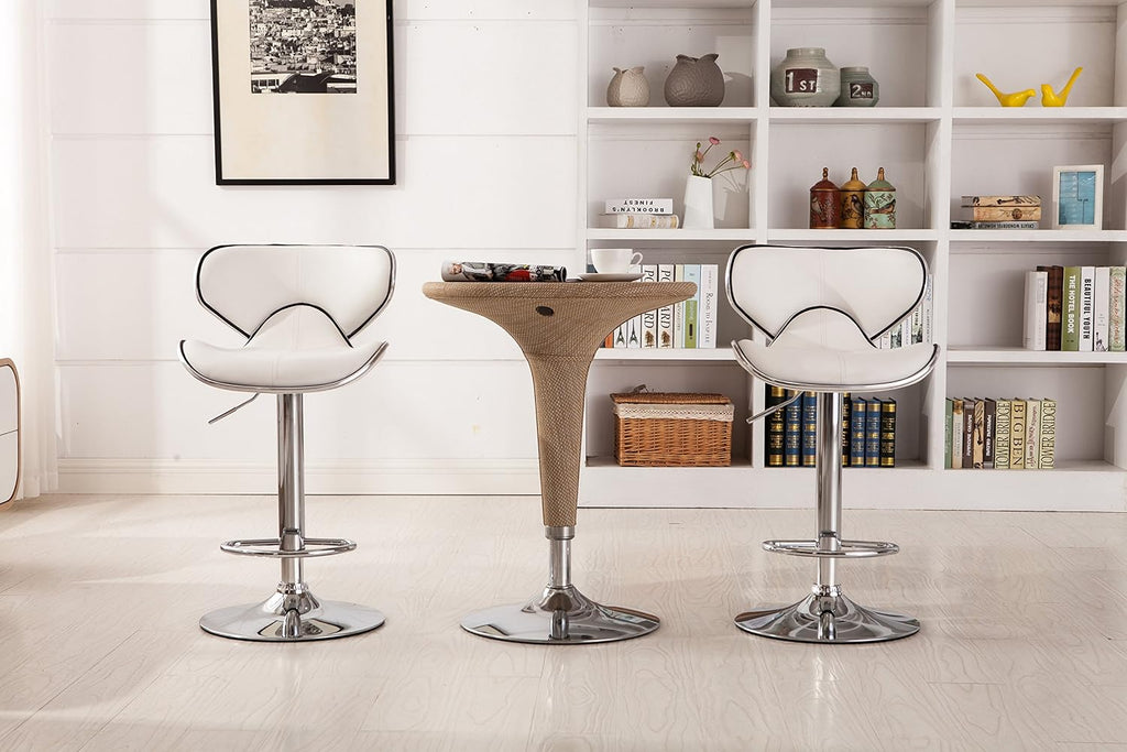 White Leatherette Airlift Swivel Bar Stools Set of 2 with Chrome Base