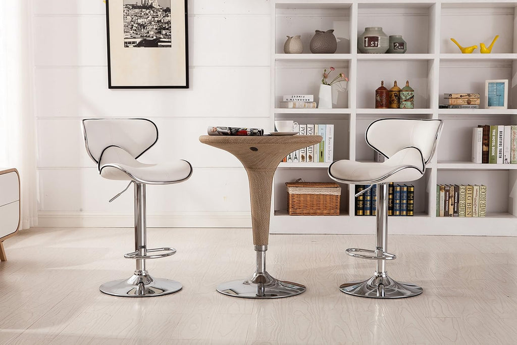 White Leatherette Airlift Swivel Bar Stools Set of 2 with Chrome Base
