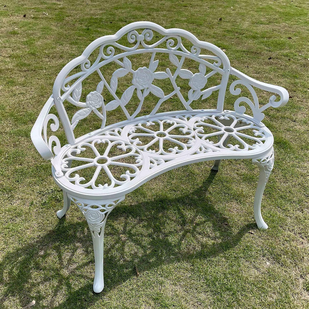 Anti-Rust Cast Aluminum Carved Patio Loveseat Bench