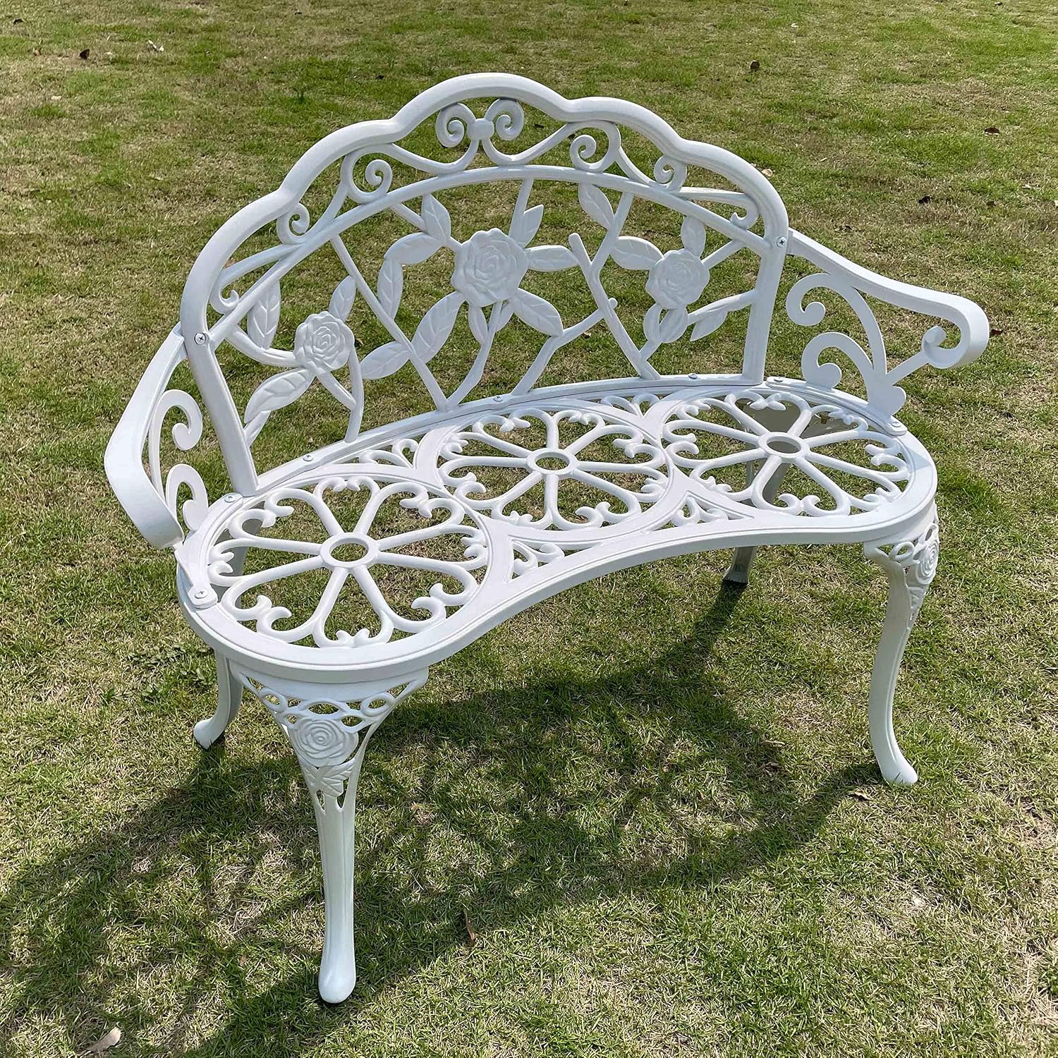 Anti-Rust Cast Aluminum Carved Patio Loveseat Bench
