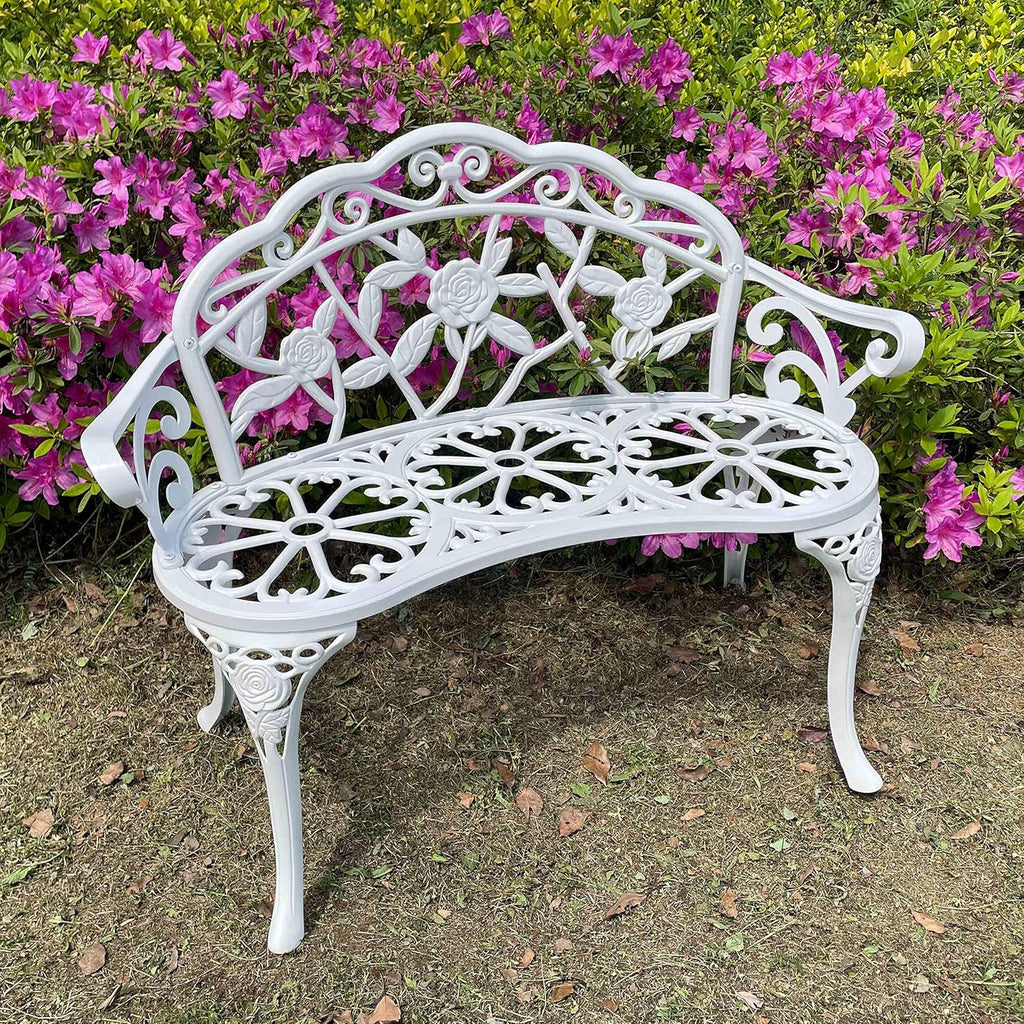Anti-Rust Cast Aluminum Carved Patio Loveseat Bench
